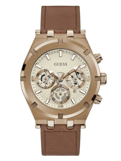 Guess GW0262G3 Continental Brown Leather Strap Unisex Watches - Lexor Miami