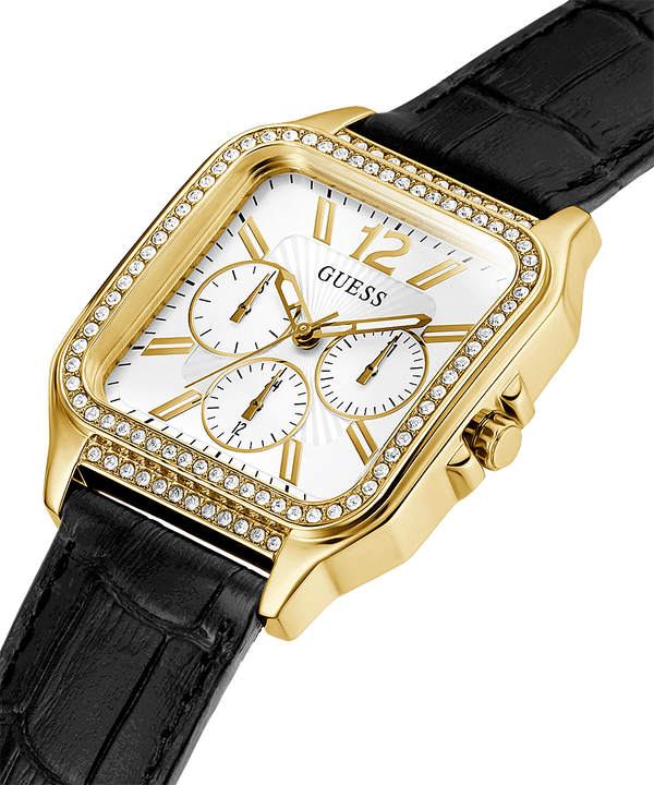 Guess GW0309L2 GOLD TONE CASE BLACK GENUINE LEATHER Women Watch - Lexor Miami