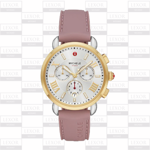 Relógios femininos Michele MWW01P000002 com pulseira de silicone rosa