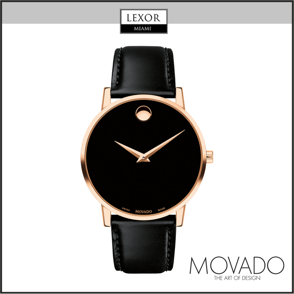 Movado 0607272 Museum Classic Preto Couro Pulseira Relógios Masculinos