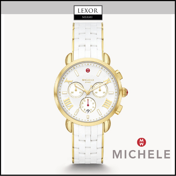 Michele Sporty Sport Sail White and Gold Tone Silicone Wrapped Watch for Women