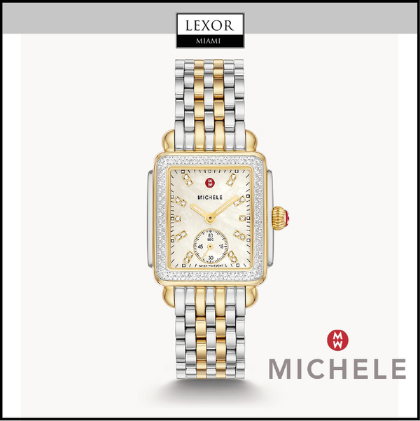 Reloj Michele Deco Mid de acero inoxidable con diamantes en dos tonos para mujer