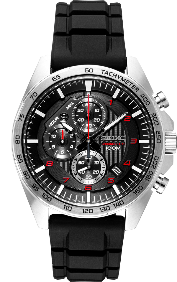 Seiko SSB325 Essentials Chronograph Black Silicone Strap Men Watches - Lexor Miami