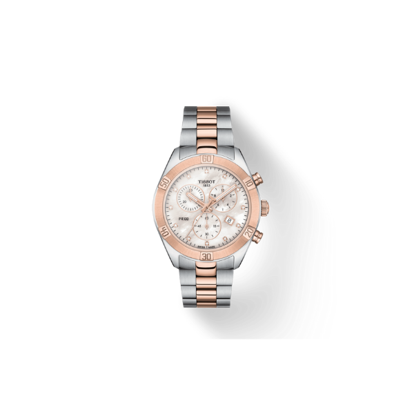 Tissot T1019172211600 PR 100 Sport Chic 2 Tons Pulseira de Aço Inoxidável Relógios Femininos