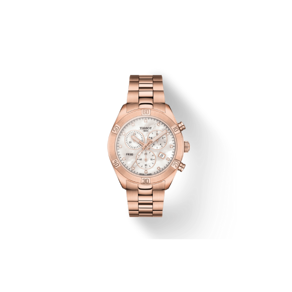 Tissot T1019173311600 PR 100 Sport Chic Reloj de mujer con correa de acero inoxidable en oro rosa