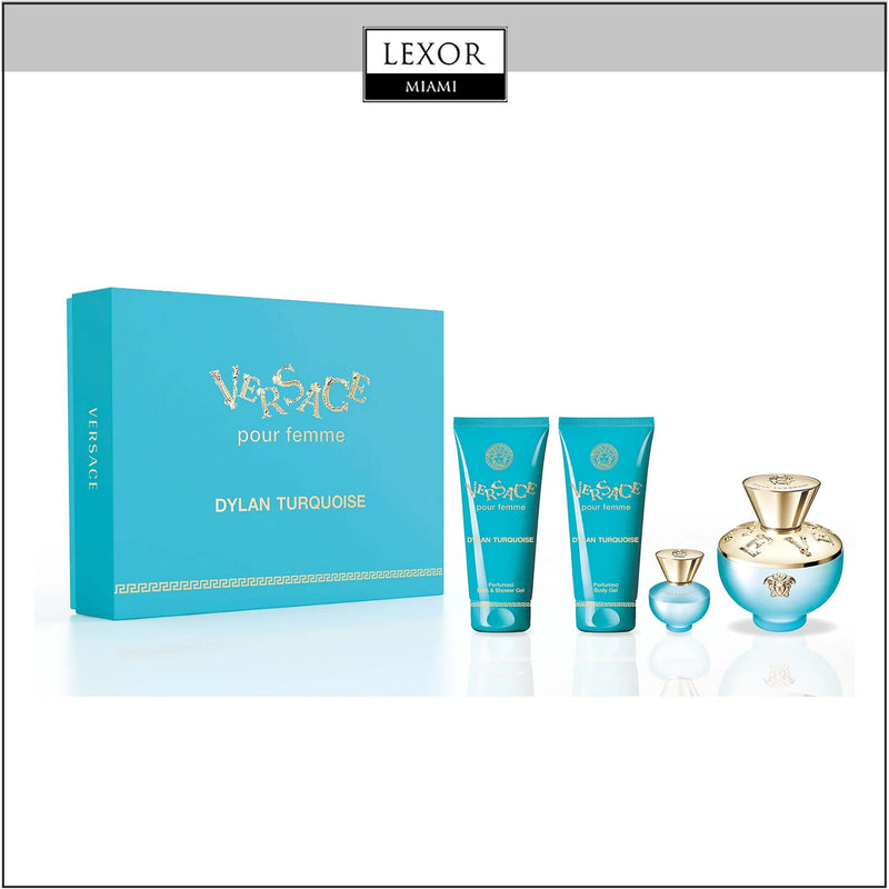 Versace Pour Femme Dylan Turquoise 3.4 EDT 4PC Conjunto Feminino