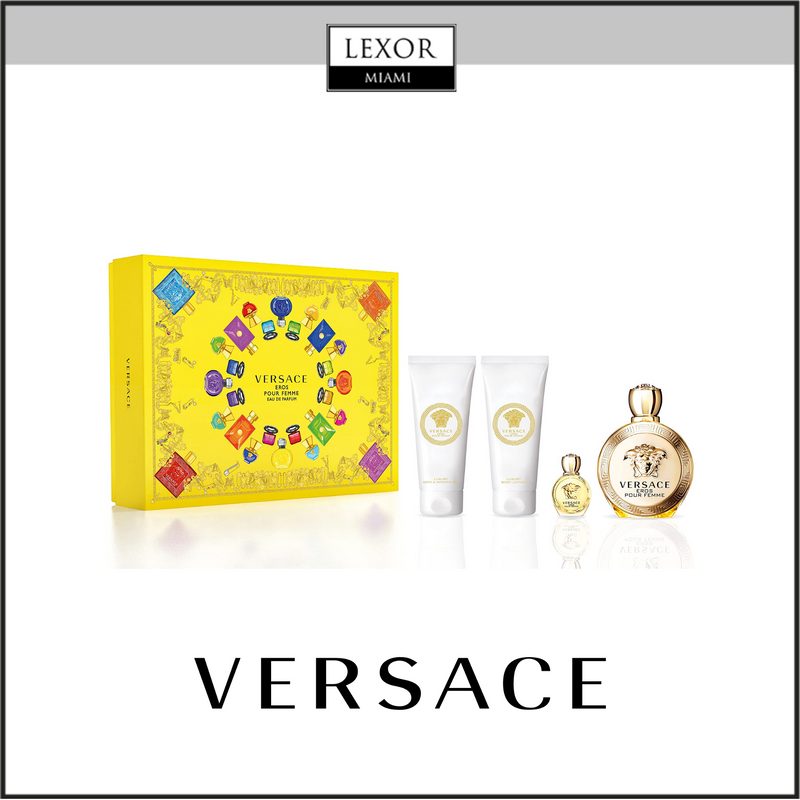 Versace Eros Pour Femme 3.4 EDP 4PC Conjunto Feminino (Caixa Rígida)