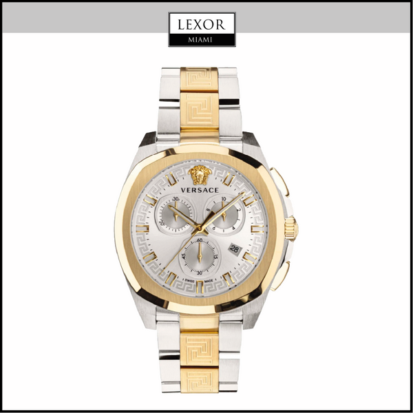 Reloj de pulsera con cronógrafo y pulsera de dos tonos con logotipo de Greca para hombre Versace VEZ800421