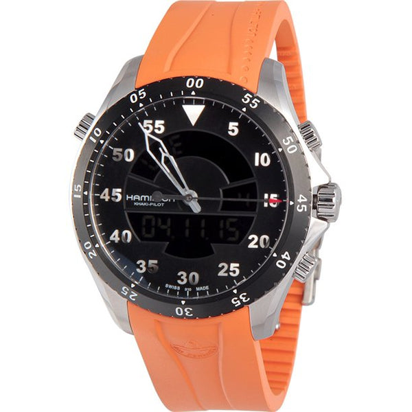 Hamilton H64554431 Khaki Flight Chronograph Black Dial Orange Rubber Men Watches - Lexor Miami