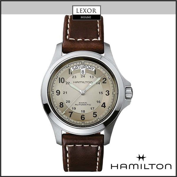 Hamilton H64455523 Khaki Field King Automático Marrom Couro Pulseira Relógios Masculinos