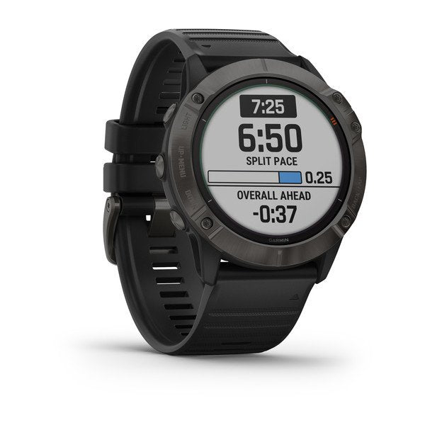 Garmin fenix 6X - Pro Solar Edition Pro Solar - Titanium Carbon Gray DLC with Black Band - Lexor Miami