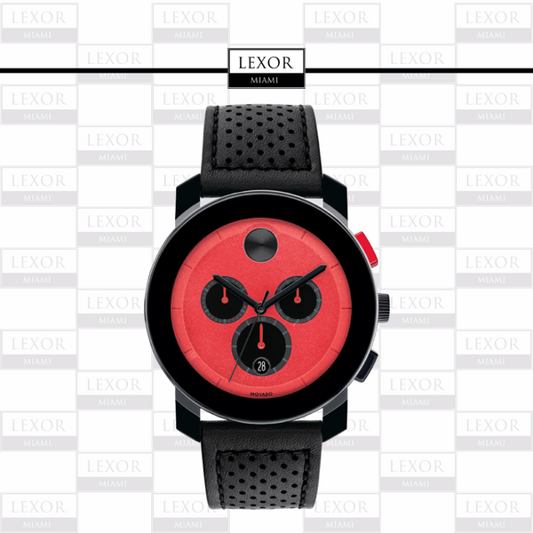 Movado 3600765 Bold TR90 Relógios Masculinos Pulseira de Couro Preta