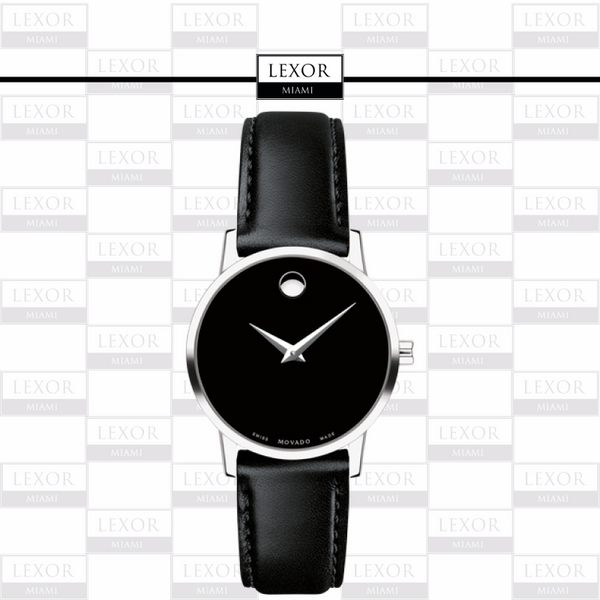 Movado 0607274 Museum Classic Preto Couro Pulseira Relógios Masculinos