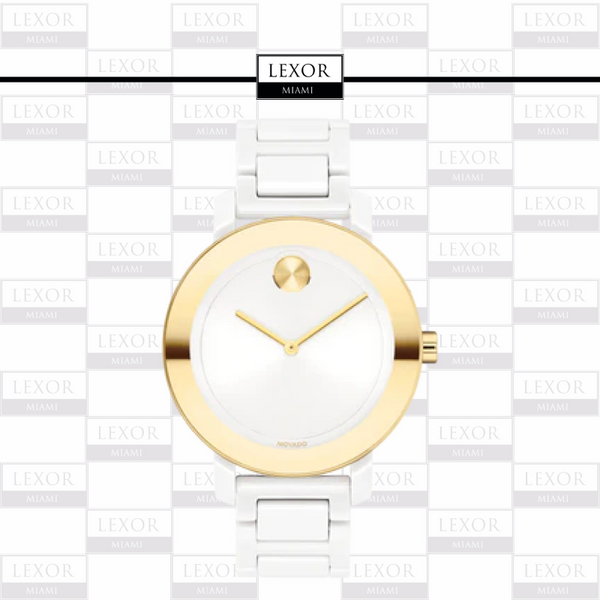 Reloj para mujer Movado 3600710 con correa de acero inoxidable color blanco