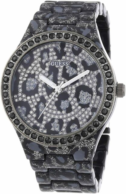 Guess U0015L1 Seductive Leopard Print w/ Crystal Dial Black 40mm Women Watches Lexor Miami - Lexor Miami