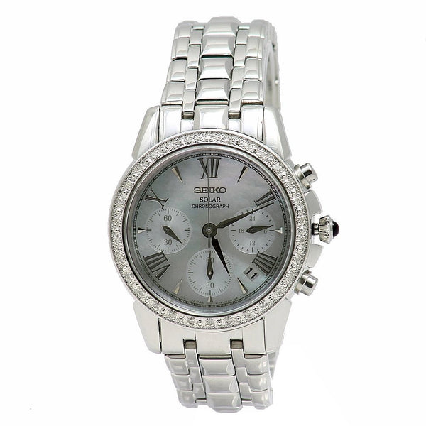 Seiko SSC893 Silver Stainless Steel Solar Chronograph Women Watches Lexor Miami - Lexor Miami