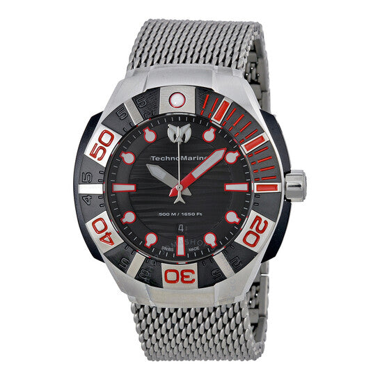 ThechnoMarine 513005 Black Reef Stainless Steel Black Dial Red Accents Men Watches Lexor Miami - Lexor Miami